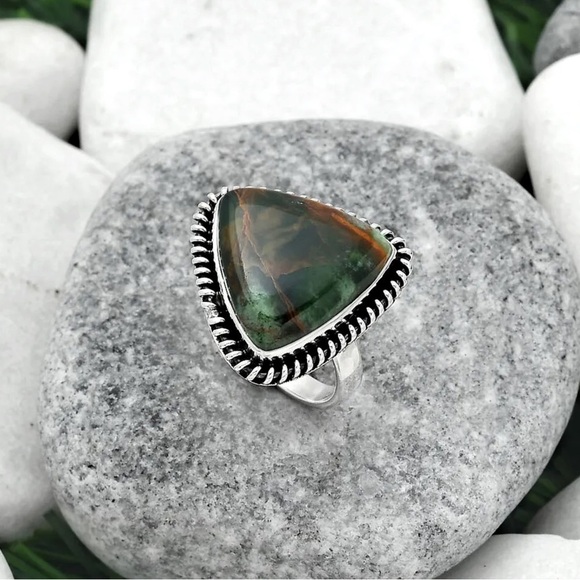 STERLING Silver National Turkish Rainforest Chrysocolla Ring - Picture 1 of 6